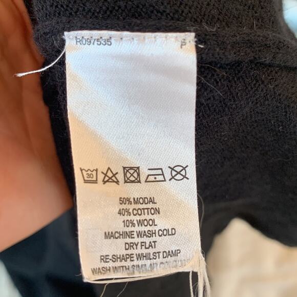 French Connection Black Scoop Neck 3/4 Sleeve Modal/Wool Sweater Dress Womens 8 - Picture 6 of 6